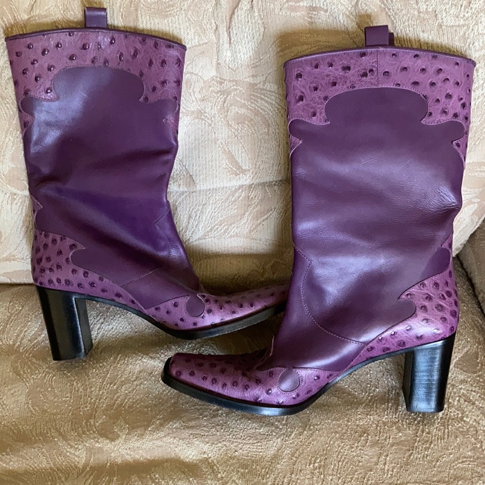 Purple ostrich and leather Via Spiga boots